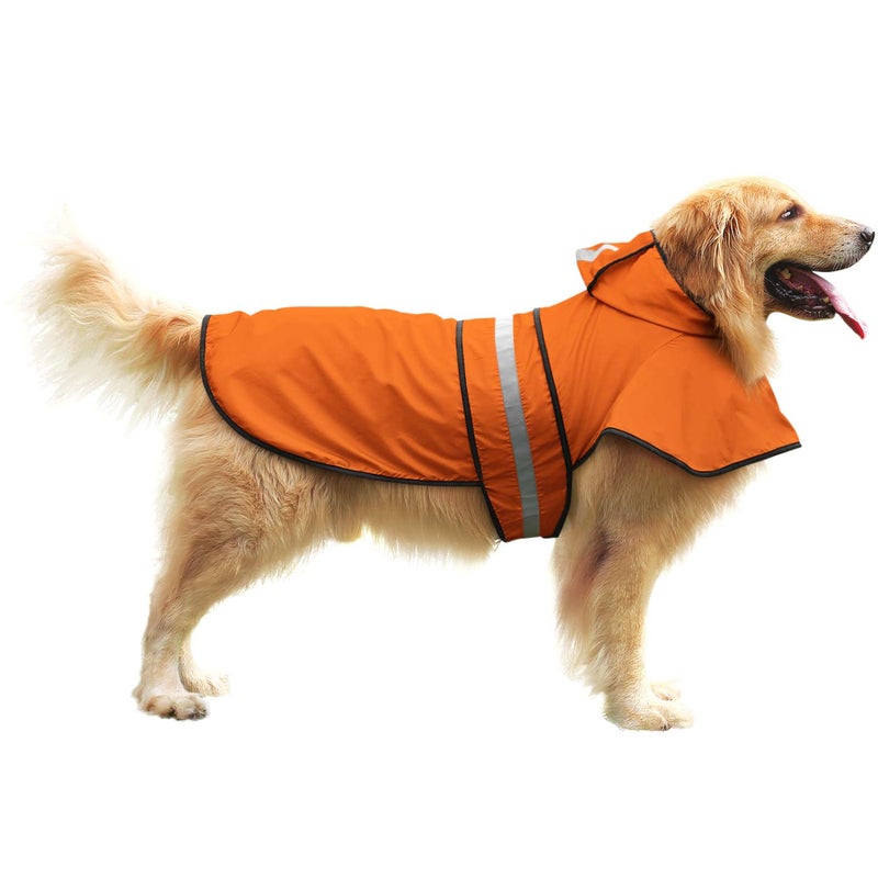 HDE Dog Raincoat Jacket Reflective Adjustable Hooded Pet Poncho Rain Coat with Leash Hole for Small to X-Large Dogs Safety Orange - L - Image 2